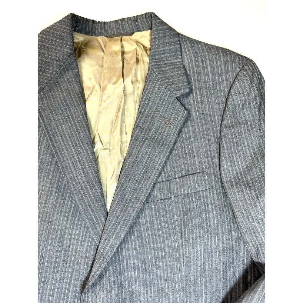 1970s VTG Aquascutum London Gray Pinstripe Two Piece Suit 40R 34x33 Dual Label